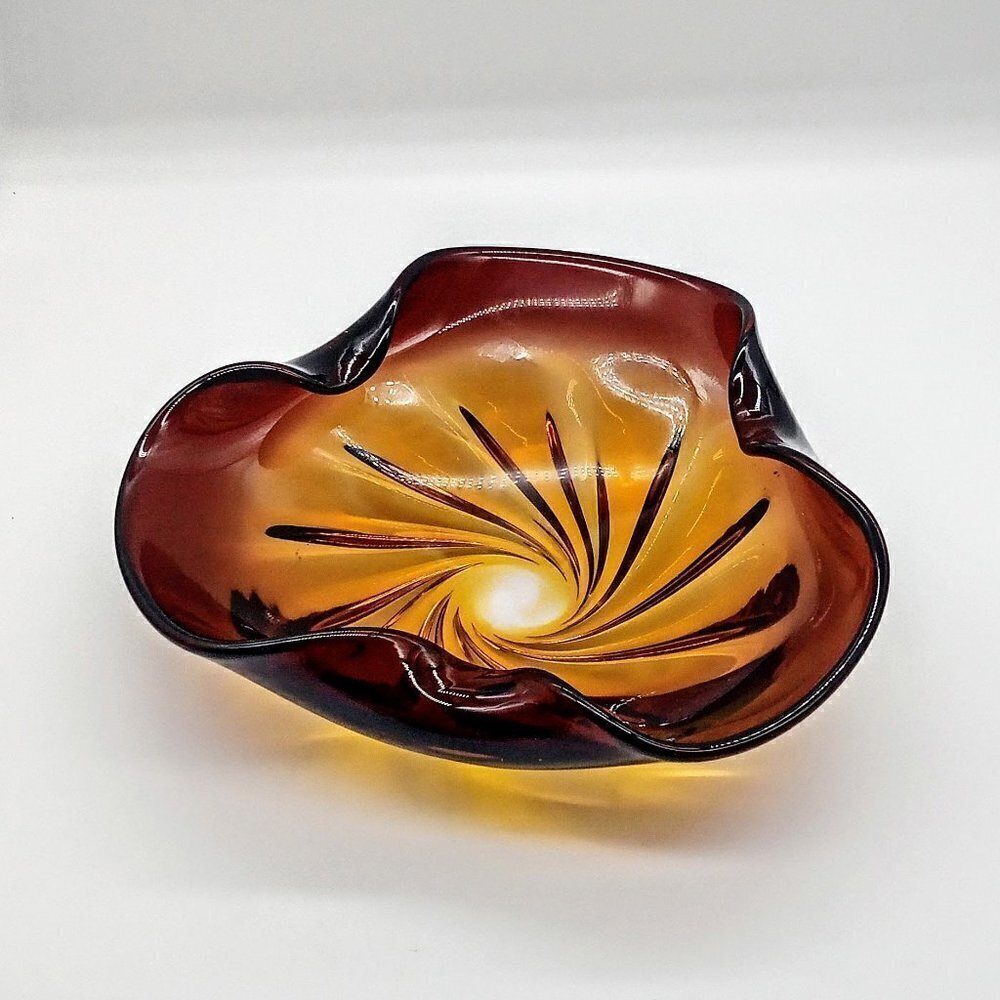 Amber Ombre Swirl Art Glass Bowl